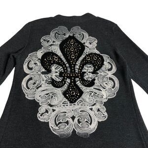 Vocal Cardigan Womens M Gray‎ Waffle Open Studded Mall Goth Grunge Fleur De Lis